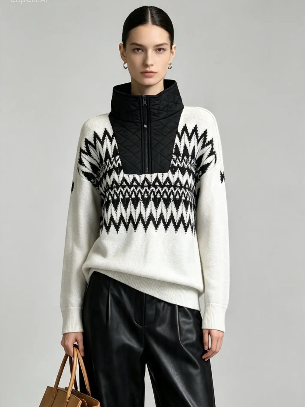 TALBOTS Half-Zip Sweater Wool Blend Nordic Pattern Size Small T by TALBOTS